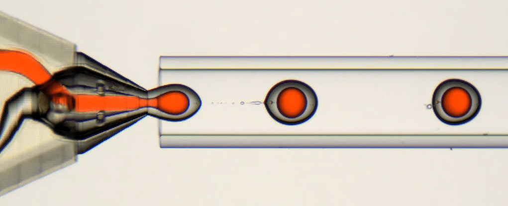Generation-of-double-emulsion-droplets-in-the-Raydrop.-Red-dye-Sudan-IV-is-added-in-the-core-phase-to-increase-the-contrast.