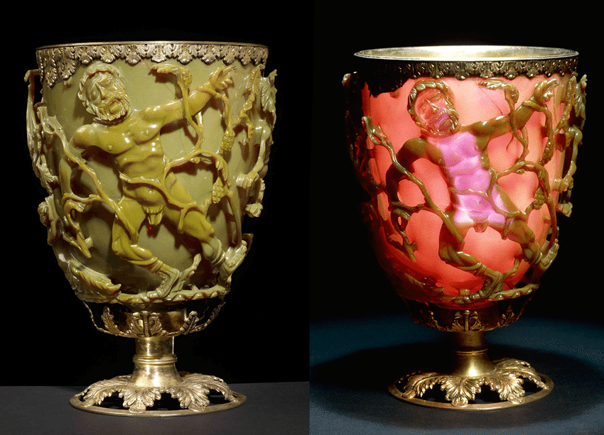 Lycurgus cup phenomena of absorption and diffusion of light